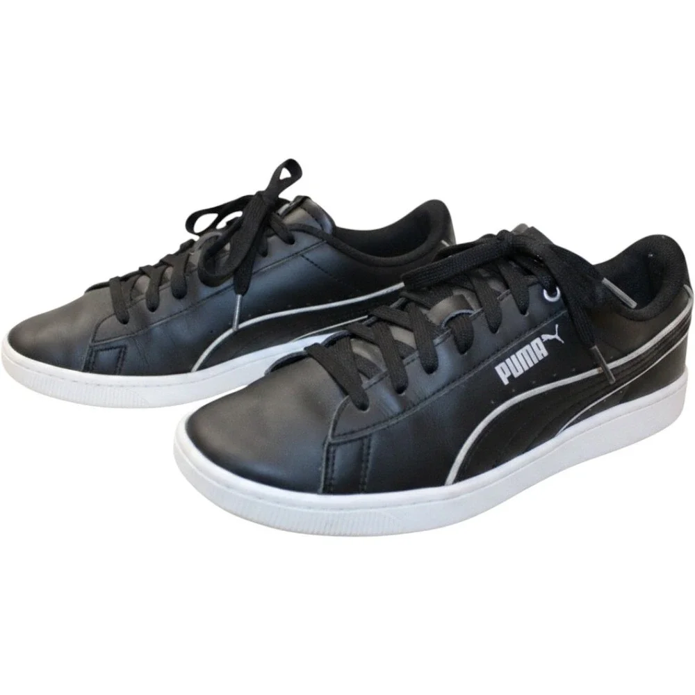 Puma Smash v2 L Sneakers Women 9 Black White Good Leather Low Top